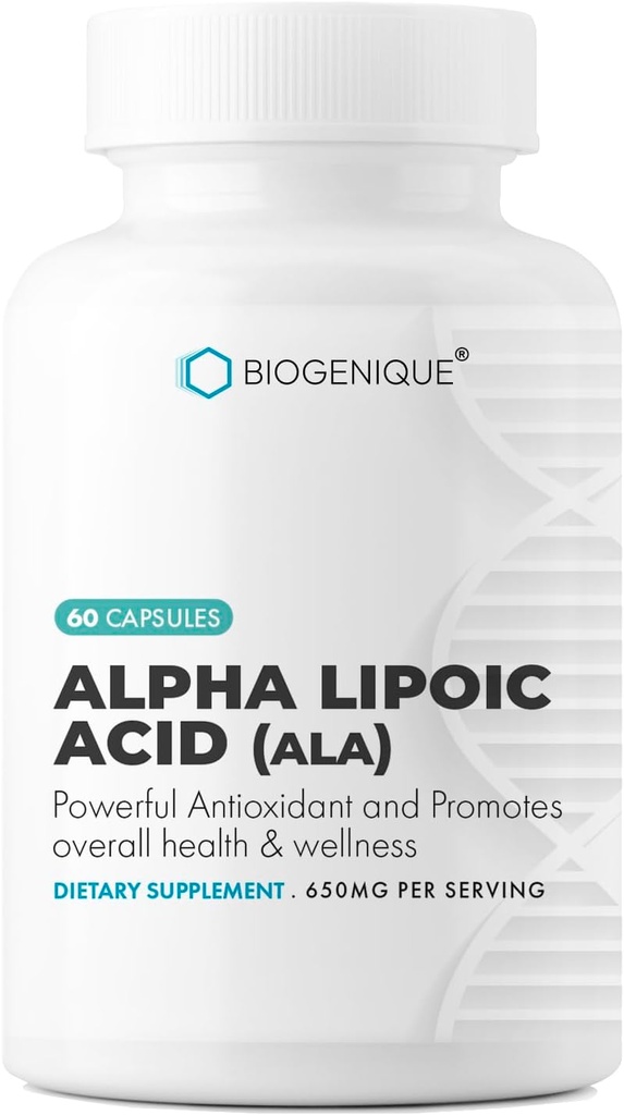 Alpha Lipoic Acid 650mg, Support AntioksidanHealth and Overall Health Promotes Overall Health & Wellness, ALA 60 Capsules - Made in USA - Vegan, Non-GMO, Gluten Free