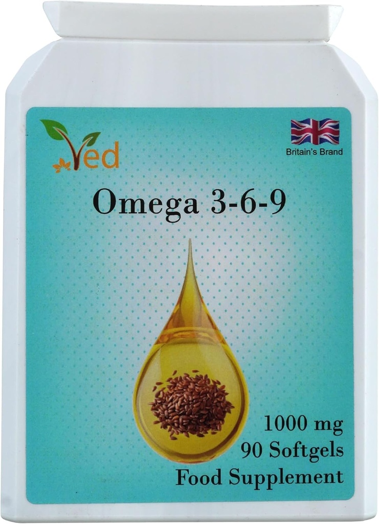 Ved Omega 3- 6- 9 Food Supplemen dari Cold Press Flaxseed Oil, 1000 mg 90 Soft Gel - 90 Days 'Supply.