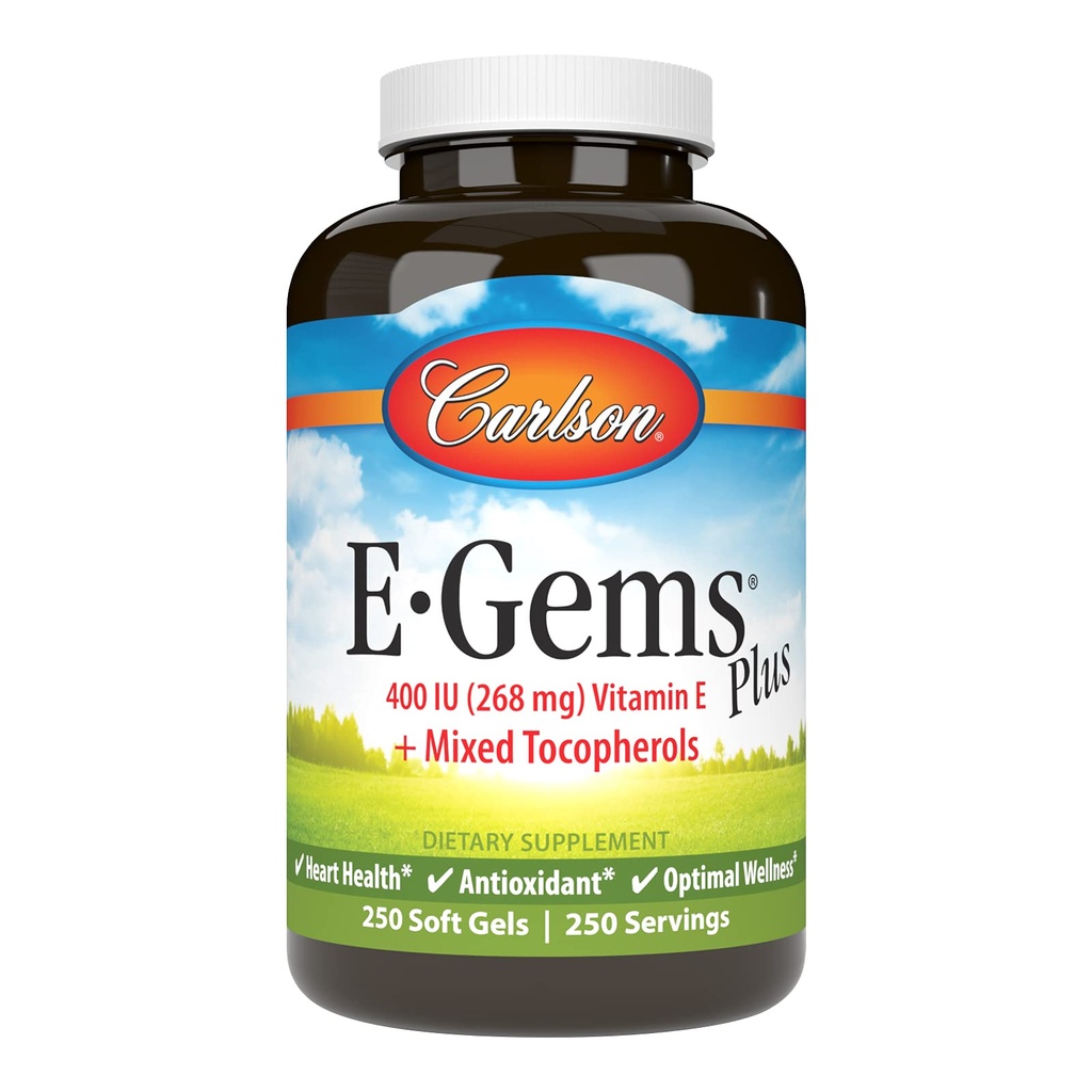 Carlson - E- Gems Plus, Vitamin E 400 IU, Support a Healthy Heart, 250 soft gaels