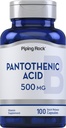 Piping Rock Panthenic Acid 500mg 124; 100 Capsules 124; sebagai Calcium d-Panthenate Athenate 12.4; Non-GMO, Gluten Free Suplemen