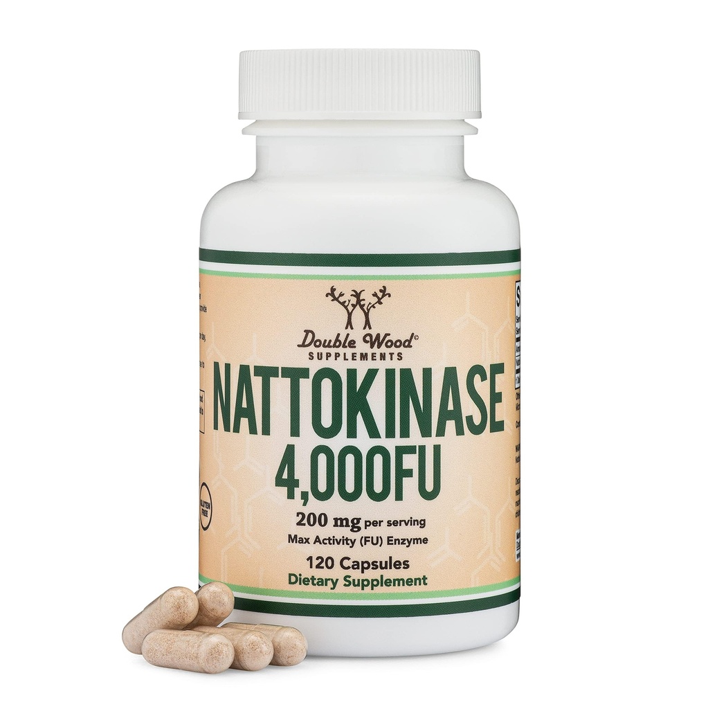 Tambahan Nattokinase 4.000 Servis FU, 120 Capsules (Berasal dari Natto Jepang) Enzymes Sytemic untuk Cardiovaskular dan Sirkulasi Dukungan oleh Double Wood