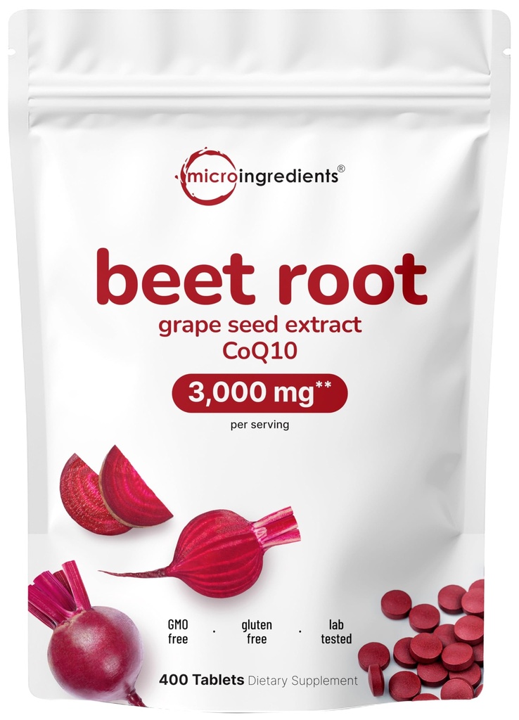 Beet Root 3.000mg dengan Grape Seed Extract & CoQ10, 400 Tablet 124; 200 Servings After 124; Super Beets Support dari Fresh Beetroot Extract for Nitric Oxide, Blood Pressure & Heart Health