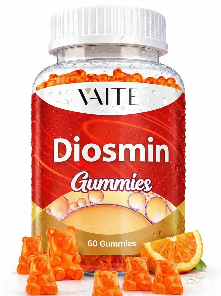 VAITE Diosmin 1000mg - Vein Supplemen Dukungan untuk Varicose Veins - Tambahan Kesehatan Leg - Formula Venous Optimizer, Citrus Bioflavonoid, Membantu Sirkulasi untuk Kaki, Chews Gummy, 60 Vegan Gummizer