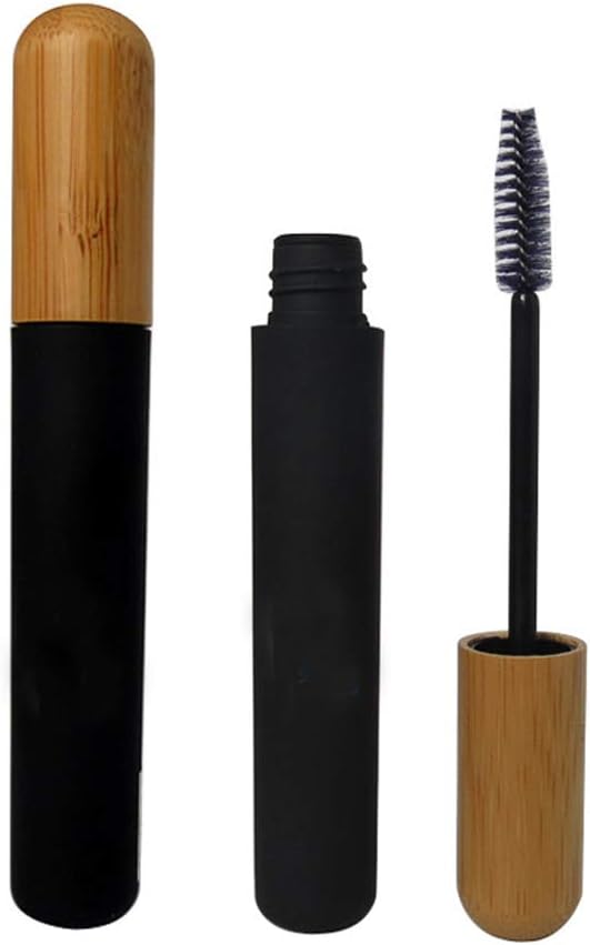 mollensiuer 2Pcs 6ml Refilable Kosong Mascara Bottles Vials Black Reacash Cream Container dengan Eyelash Wand dan Bambu Cap untuk Mascara DIY, Perjalanan