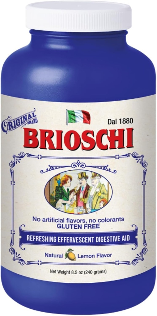 Brioschi Italian Lemon Flavored Effervescent Heartburn, Upset Stomach, Acid Inditrable, 8.5 oz bottle
