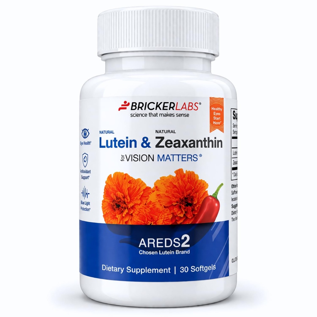 Bricker Labs Natural Lutein + Esxanthin Eye Supplemen - Superixanthin Pendukung Mata, Otak, dan Skin Health with Macaular Carotenoid, Superior Bioavability, AREDS2 Chosen Lutein Sumber - 60 Soft Gels