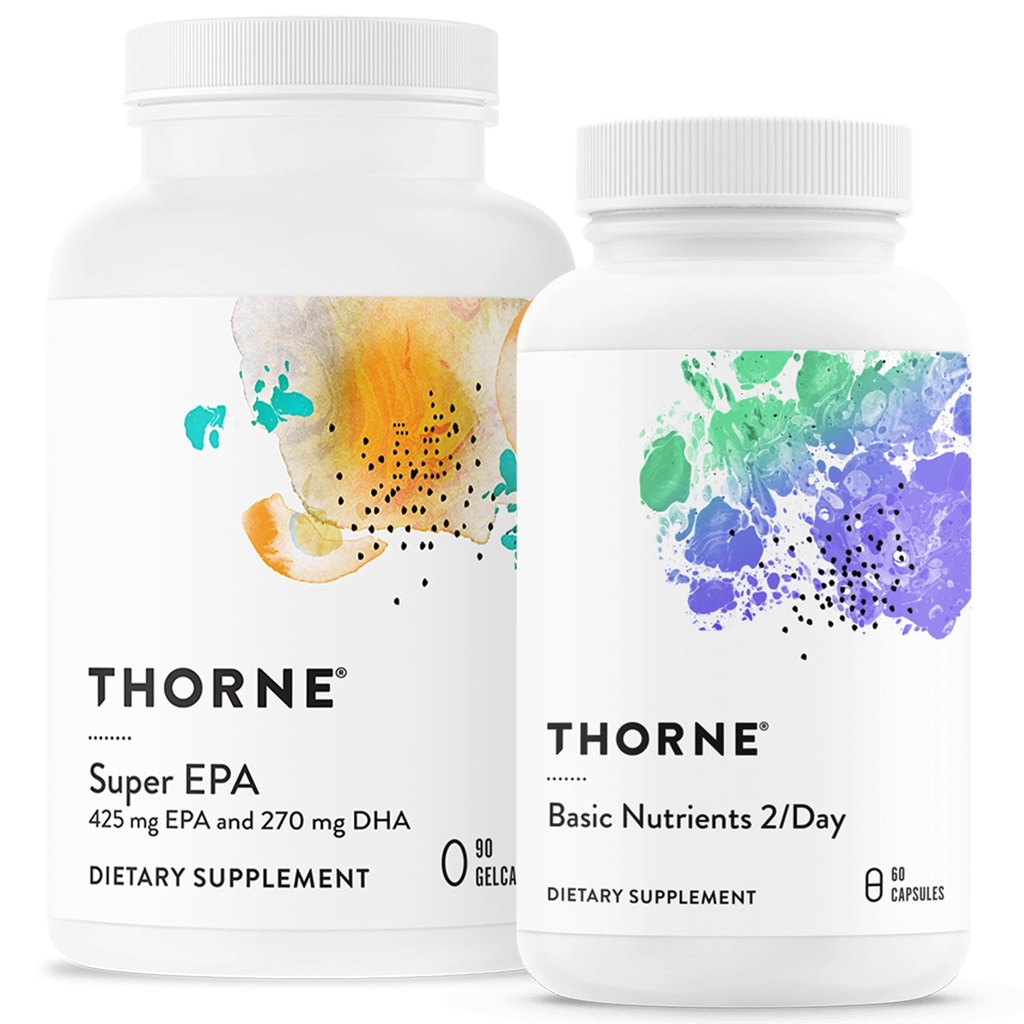 THORNE - Wellness Esensial Bundle - Omega-3 & Multivitamin Combo - Super EPA & Dasar Nutitients 2 / Hari - 30 Hamba