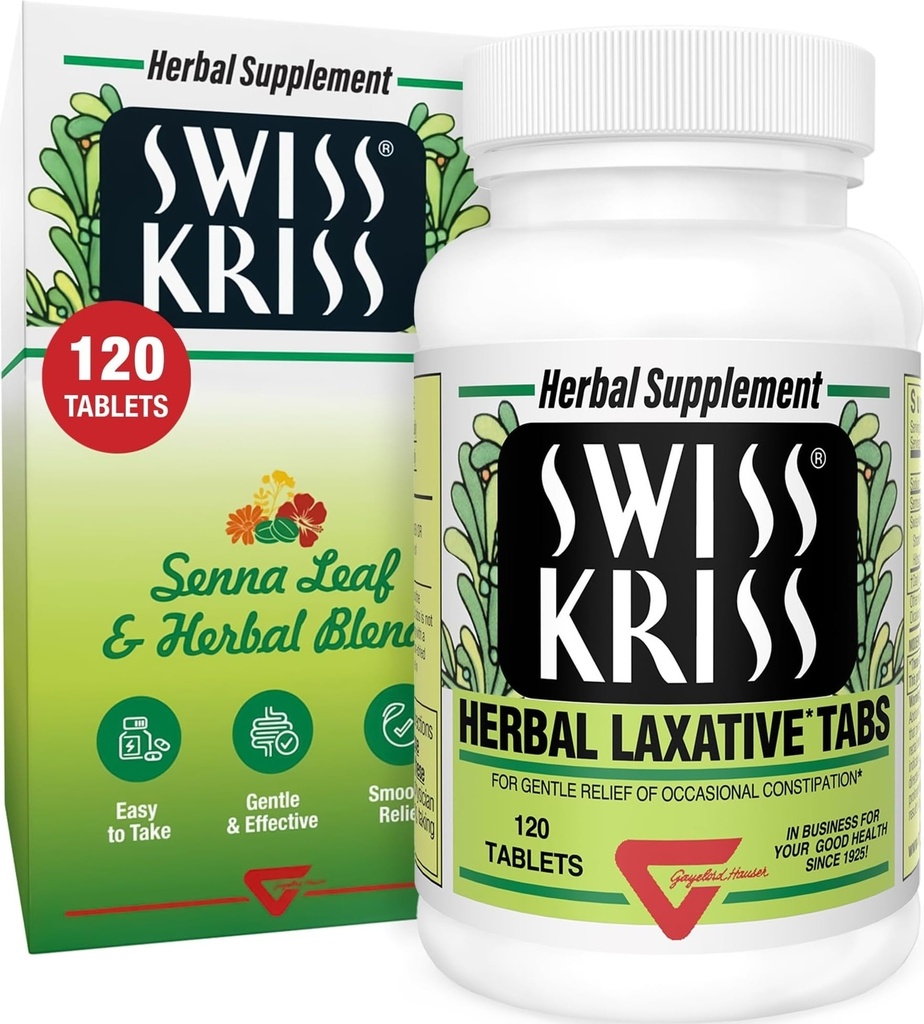 Kriss Herbal Laxative Tablet, Laxative Lembut & Alami untuk Pelepasan Sembelit bagi Orang Dewasa & Anak Lebih Umur 6, Bekerja di 6-12 Jam, Senna Laxative, 120 Tablet Total