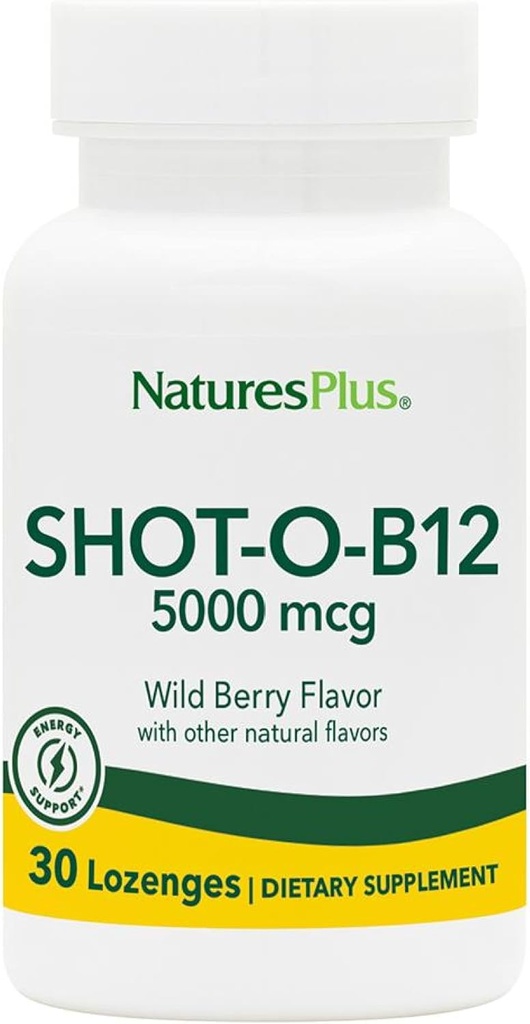 NaturesPlus Shot-O-B1-30 Lozenges, Wild Berry Flavor - 5000 mcg - Vegan, Gluten Free - 30 Servings