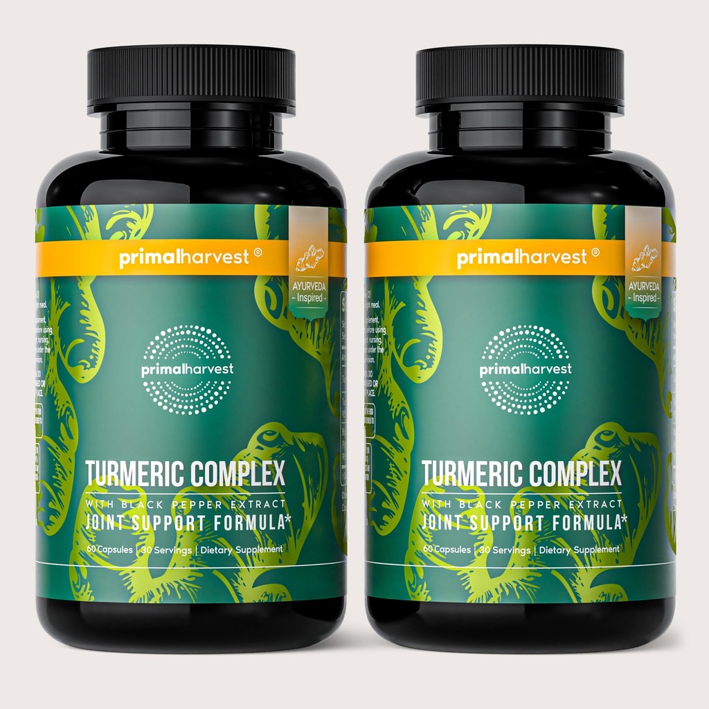 Primal Harvest 2 Pack, Primal Turmeric Complex w / Black Pepper Extract, Joint and Mobility Supplement for Women & Men, 120 Kapsul