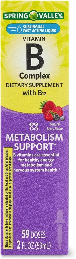 Vitamin B Kompleks Dieter Suplemen dengan B12, Berry Flavor, 2 fl oz