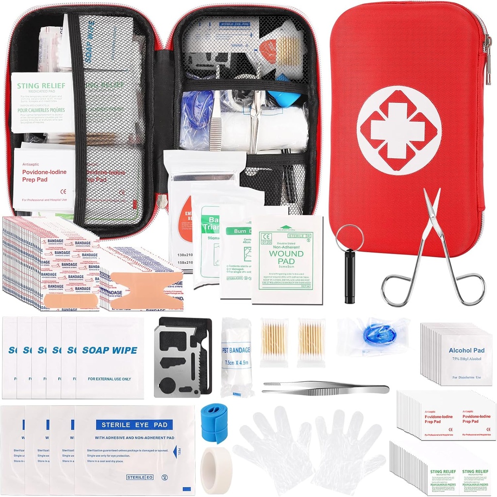 Mini Travel Aid Kit, Darurat Kit dengan 201PCS Bantuan Bantuan Bantuan Pertama dan Tas Kompact Waterproof, Kit Survival Medical Kit untuk Kantor Mobil Berkemah HK