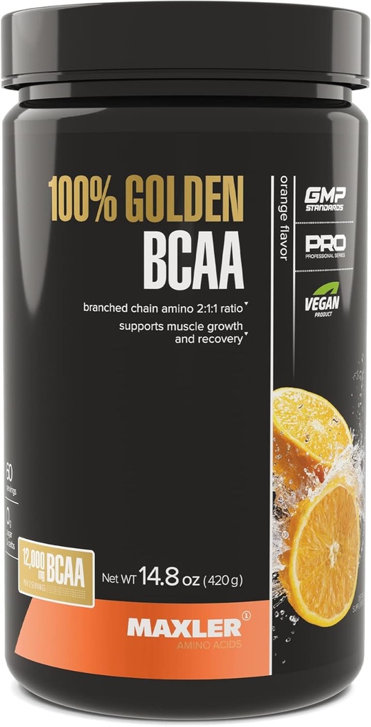 Maxler 100% Powder BCAA Emas - Intra & Post Pemulihan Kerja Untuk Pemulihan Otot Akselerasi & Lean Muscle Perkembangan - 6 g Vegan BCAas Acids - 60 Service - Orange