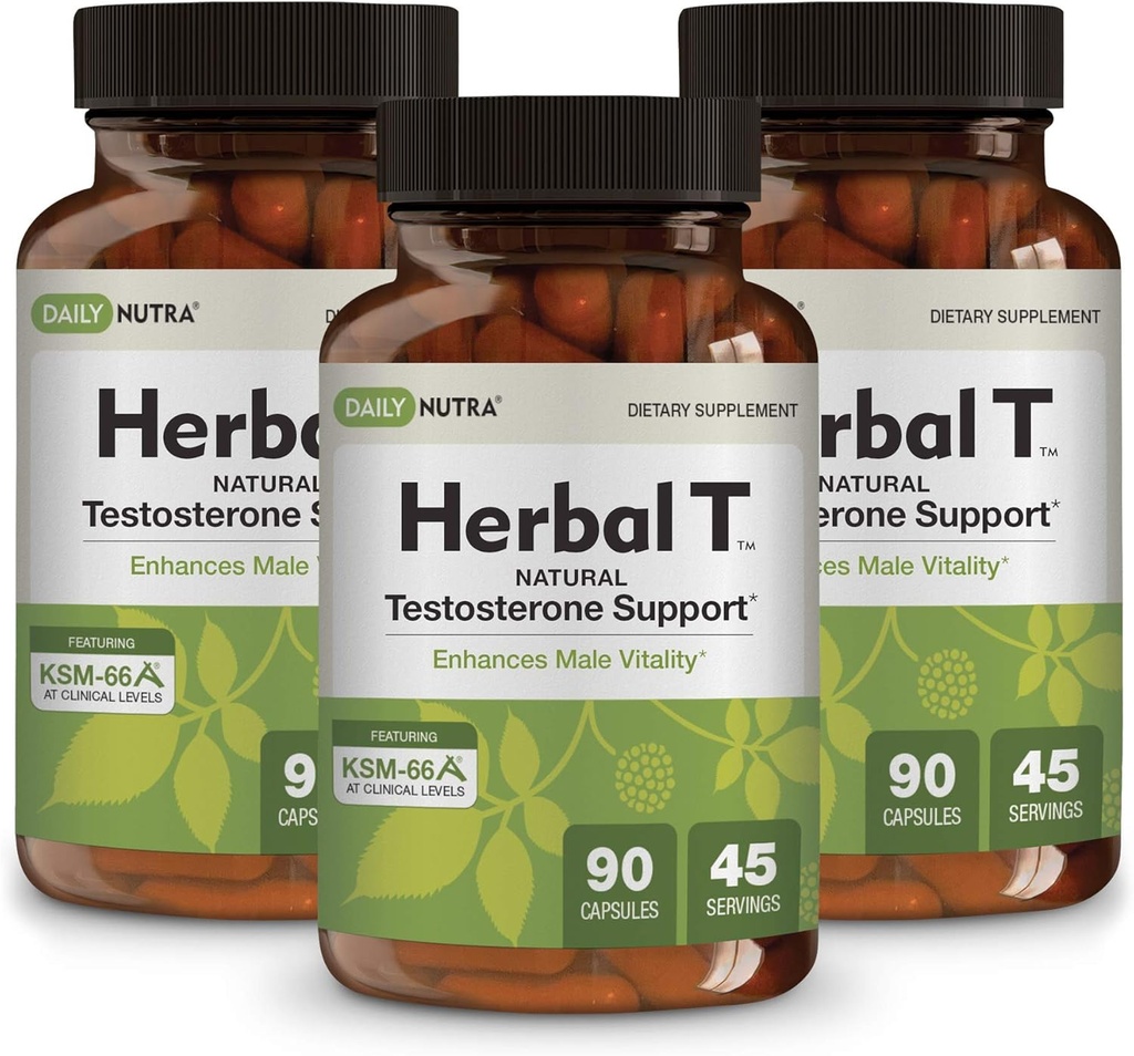 DailyNutra Herbal T Men 's Health Formula Supplement for Endurance, Vitalitas, & Healthy Aging - with KSM-66 Ashwagandha, Tongkat Ali, Tribulus, Eleuthero, & Horny Goat Weed (3- Pack)