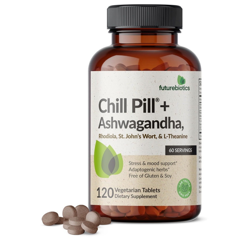 Futuregrance Chill Pill + Ashwagandha, Rhodiola, St. John 's Welt, & L-Theanine - Non-GMO, 120 tablet Vegetarian