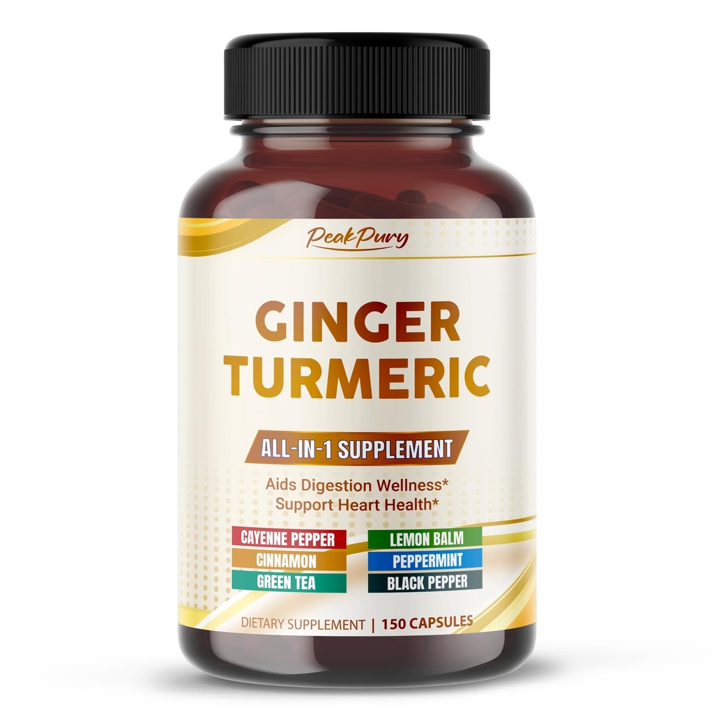 Ultra Ginger & Turmeric Aids Didistribution & Supports Heart Health - Termasuk Cayenne Pepper, Lemon Balm, Cinnamon, Peppermint, Green Tea - Dibuat di USA- 150 Capsules