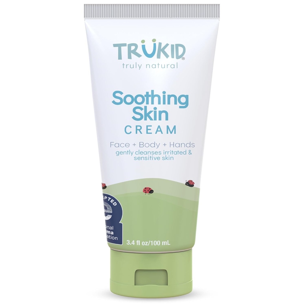 TruKid Natural Eczema Cream for Kids, Toddlers & Baby, NEA-Received for Eczema, Safe for Sensitive Skin on Face, Body, & Hands, Unspreted, Hymasturiszes & Moisturizes Irrized & Itchy Skin, 3.4oz