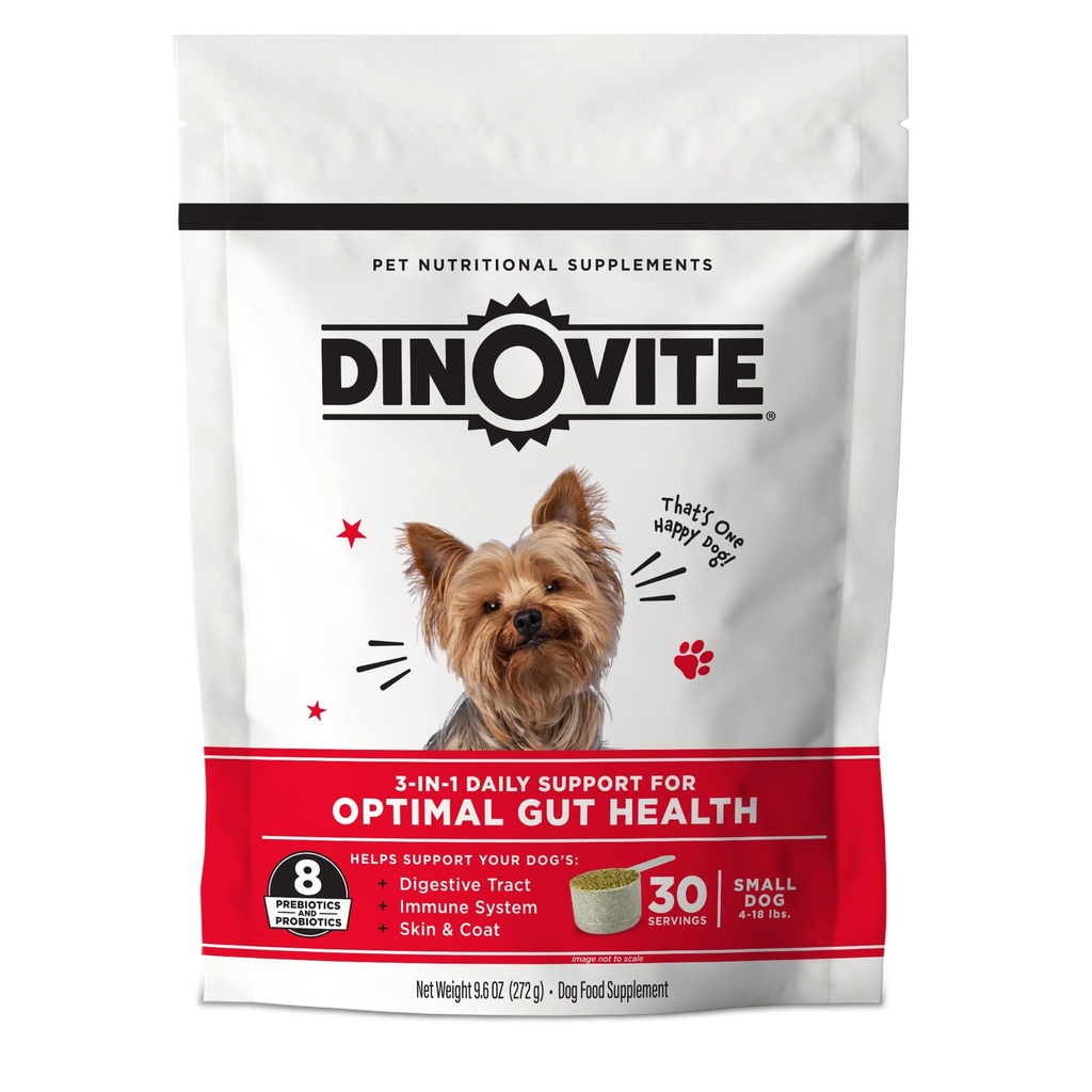 Dinovite 3 dalam 1 Probiotic for Small Dogs, Skin & Coat, Digetical Health dan Relief, Dog Food Toppers, Imune Dukung, Allergy Relief & Itch Relief Skin Caring, 30 Servings (1-18lb)