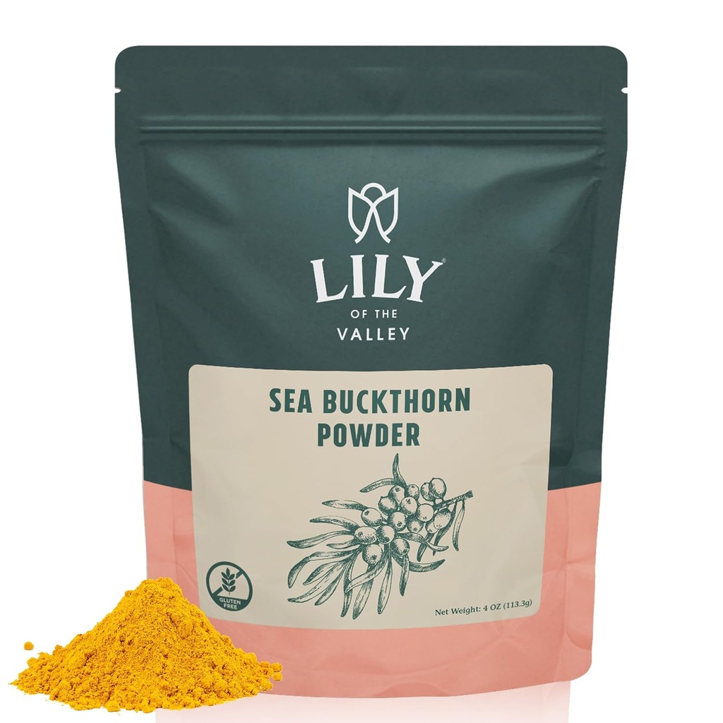 Lily of the Valley Sea Buckthorn Powder - Rhamnus Catartica - No Added Sugar - Tart Berry Taste - Vegan & Gluten- Free - Packed in Realable Pouch (4oz, 1113g)