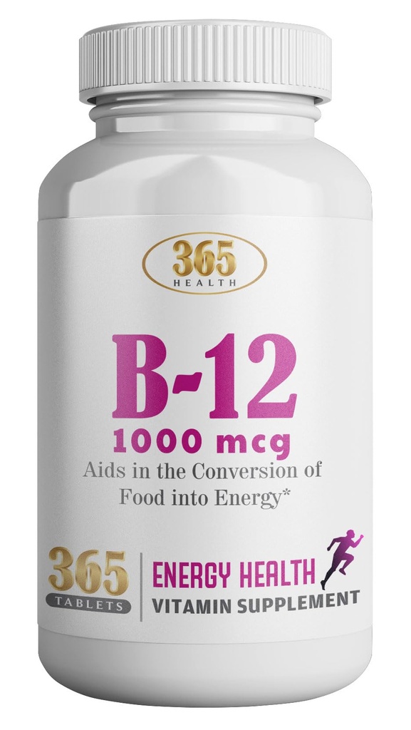 365 Kesehatan oleh HEADTHLIFE Vitamin B12 1000mcg Tablet, Dukungan Konversi Energi, Tambahan Dieter Energi Metabolisme Dukungan, 365 Hari Suppply