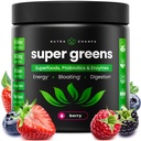 SuperGreens Powder, 40 + Organic Superfood, Progorious & Enzymes for Energy, Ditraffic, Gut Health & Bloating 124; Organic Fruit & Veggie Drink Mix, Daily Green Juice Smoothie Blend, Spinach, Noni Plus