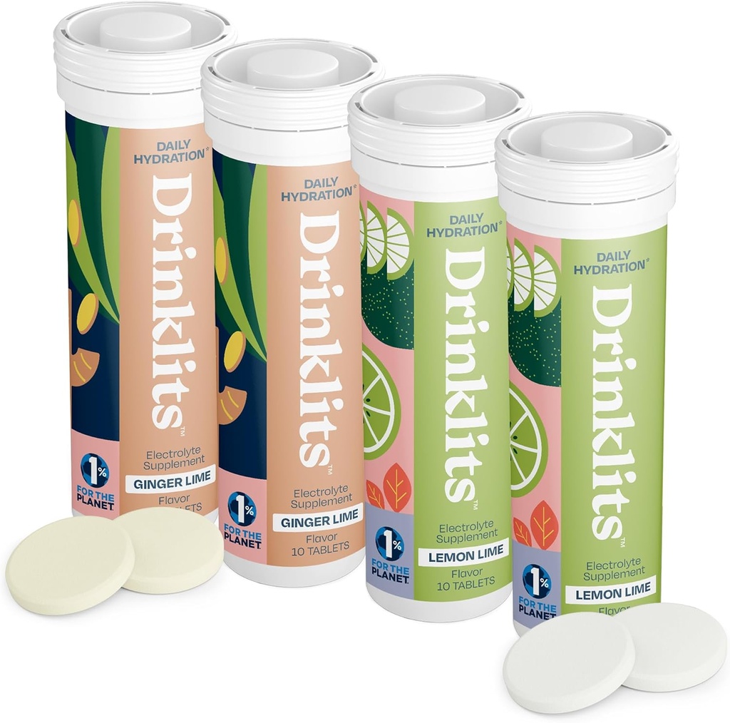Drinklits Ginge- Lime & Lemon- Lime Electrolite Tablet (4) Tait Bundle 124; Harian Hydration Combo Combo Guess; Great Taste - 0g Gula Olahraga Alami - Minuman 124; 40 Servis