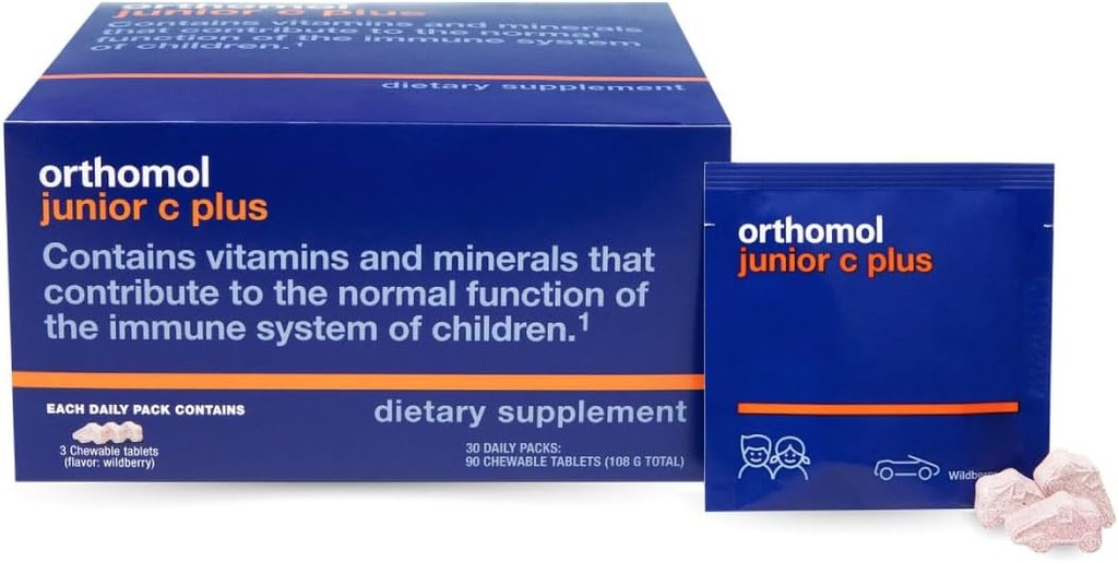 Orthomol Immun Junior C Plus, Kid 's Multivitamin, Wildberry Flavor, 30- Day Suppply