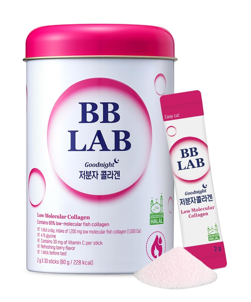 BB LAB Good Night Low Molecular Powder Stick Suplement, Halal Cerasure, Korean Collagen, Fish Collagen Peptides, Vitamin C, Glycine, Fast Absorpsi, Mix Berry Flavor