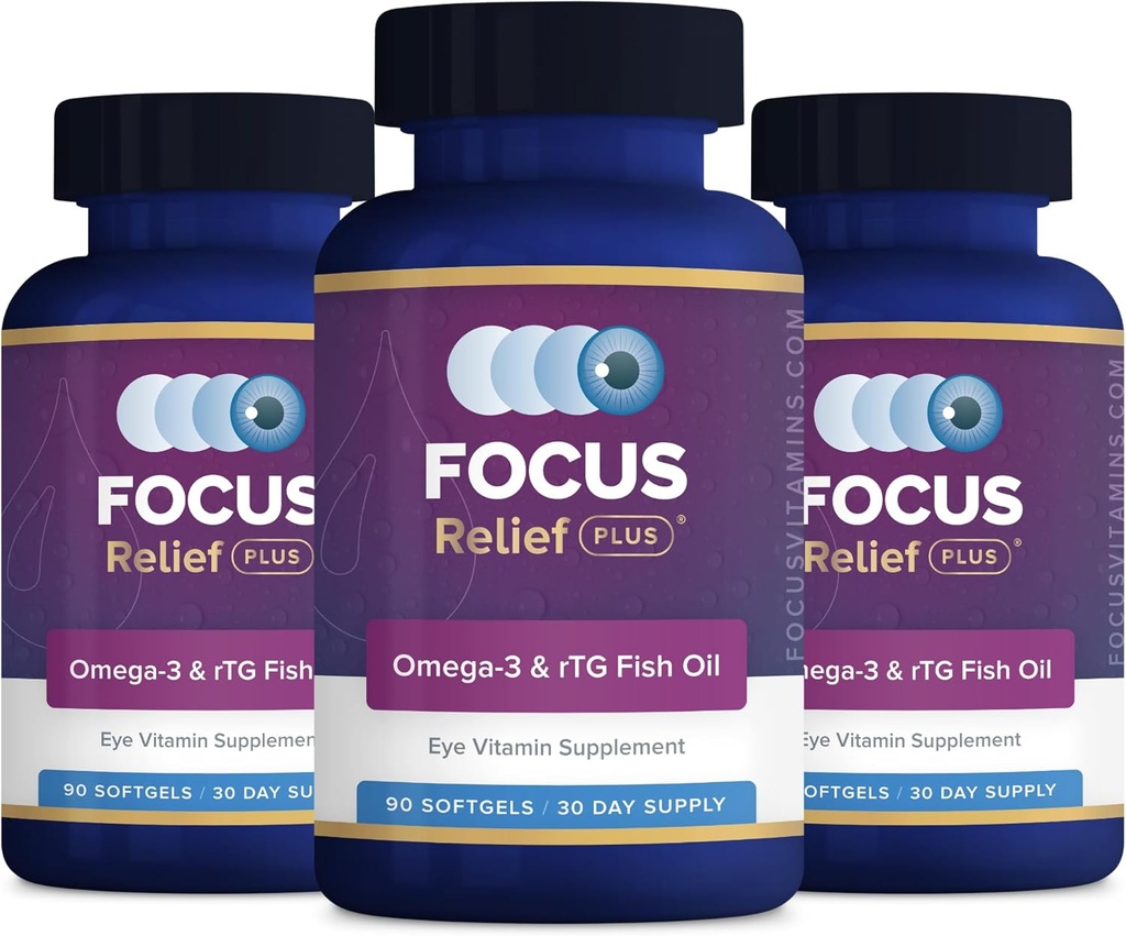 Relief Fokus Ditambah Formula Dry Eye (270 ct. 90 Hari Supply) Dry Eye Omega 3 Tambahan - Dry Eye Relief - Omega 3 Minyak untuk Mata Kering