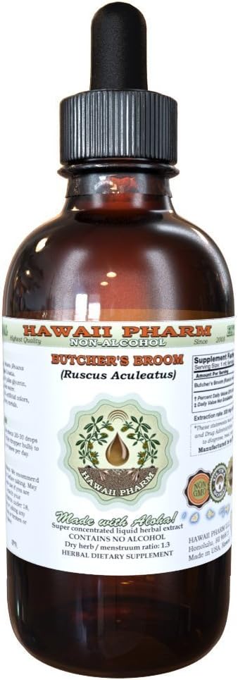 Ekstrak Liquid Free Butcher 's Broom (Ruscus aculetus) Root Kering Glycerite Hawaii Pharm Natural Herbal Supplemen 4 oz