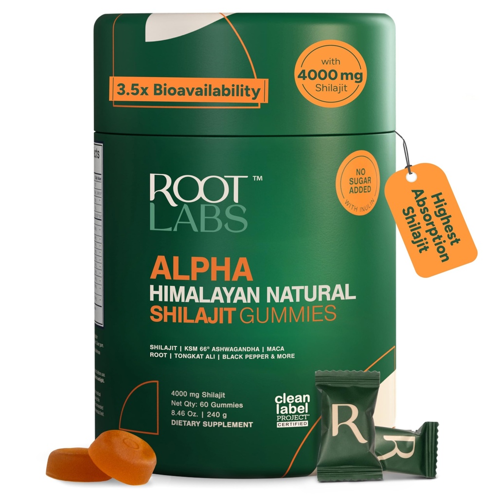 10 -in- 1 Alpha Shilajit Gummies 14; 4000 mg Pure Himalaya Shilajit, Tongkat Ali, Maca Root, 75% Fulvic Acid 124; ShilAbsorb Bioavability Tech 124; Sugar-Free Vegan, 85 + Trace Minemary 124; 60 Pack