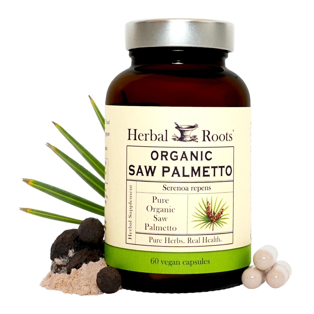 Herbal Roots Organic Saw Palmetto Capsules 124; 1.000mg per Serving 124; 60 Organic Vegan Capsules