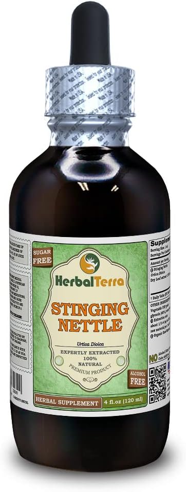 Stinging Nettle (Urtica Dioica) Glycerite, Organic Dried Leaves Alcohol- Free Liquid Extract (Nama Merek: HerbalTerra, Proughtly Made in USA) 4 f.oz (120 ml)