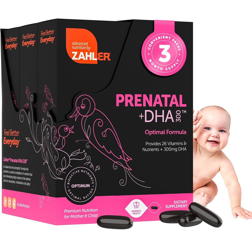 Zahler Prenatal Vitamin with DHA & Folate - DHA Suplemen & Prenatal Multivitamin for Mother and Child - Kosher Prenatal DHA Prenatal Vitamin with Iron, Pre Natal Softgels (180 Count (Paket 1)