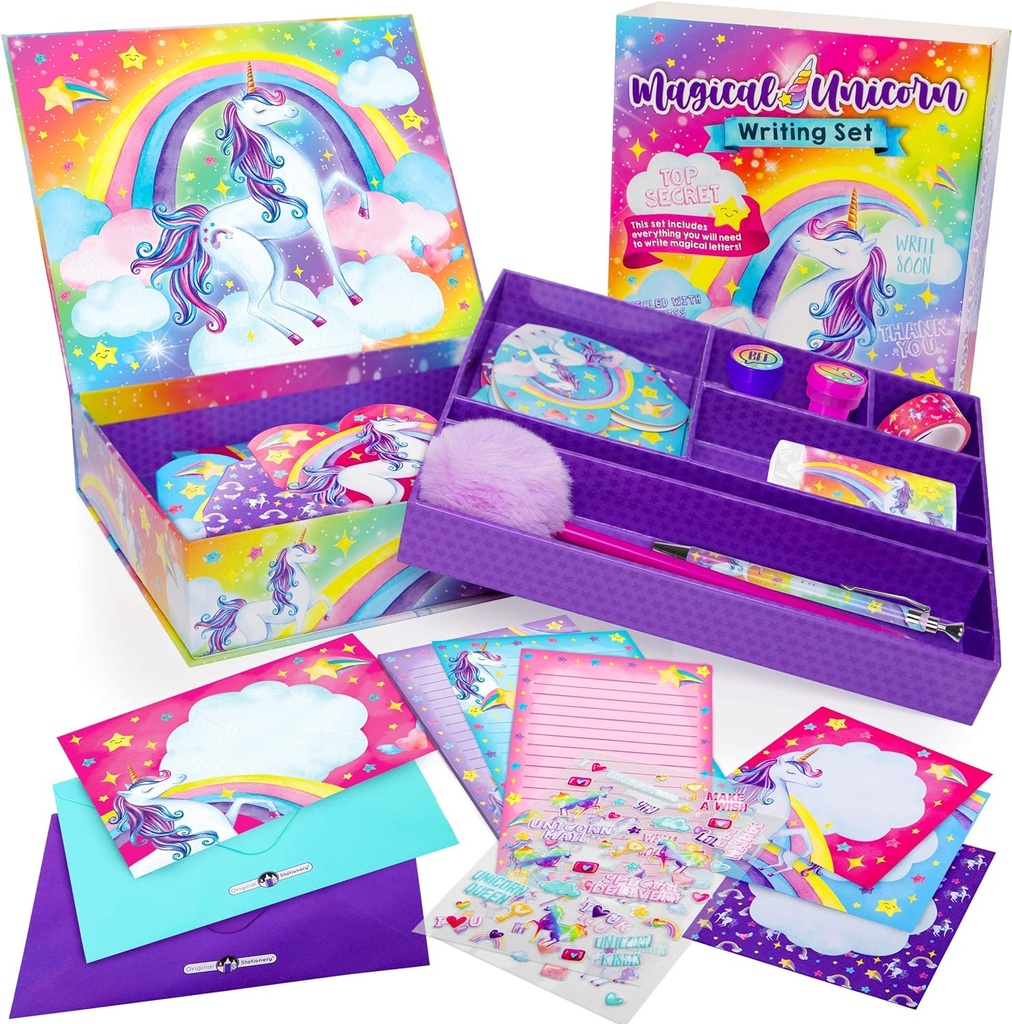Kertas & Sticker Set Dengan Kotak Penyimpanan Ungu & Kertas Huruf untuk Perempuan