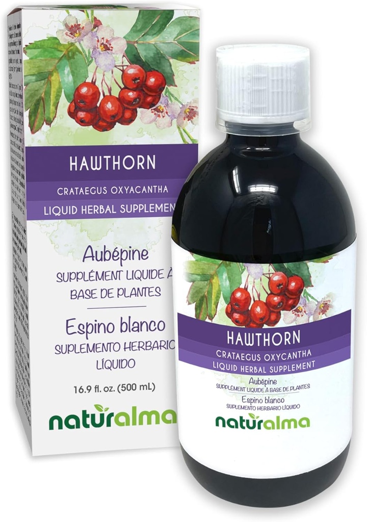 Naturalma Hawthorn (Crataegus oxyaclef) Leaf and Flower Alcohol- Free Ticture - 16,9 fl oz Liquid Extract in Drops - Herbal Supplemen - Vegan
