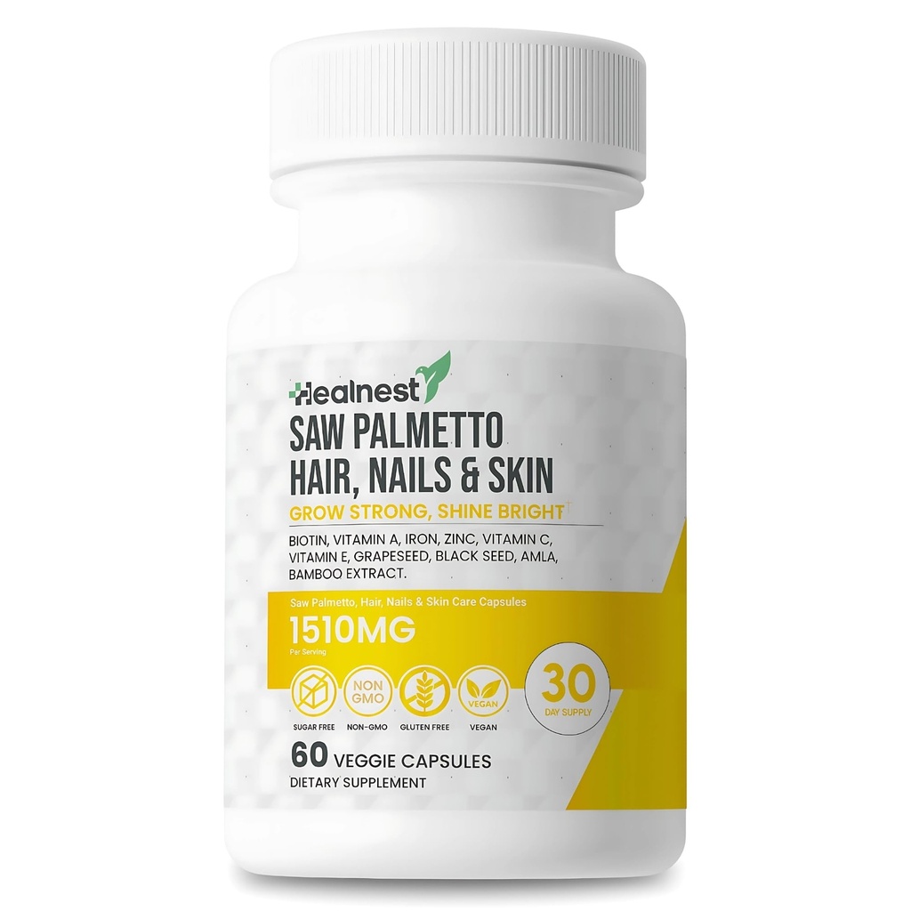 Rambut, Nails & Skin Care with - Saw Palmetto, Biotto, Amla - 60 Non-GMO, Gluten Free, Veggie Capsules for Men and Women