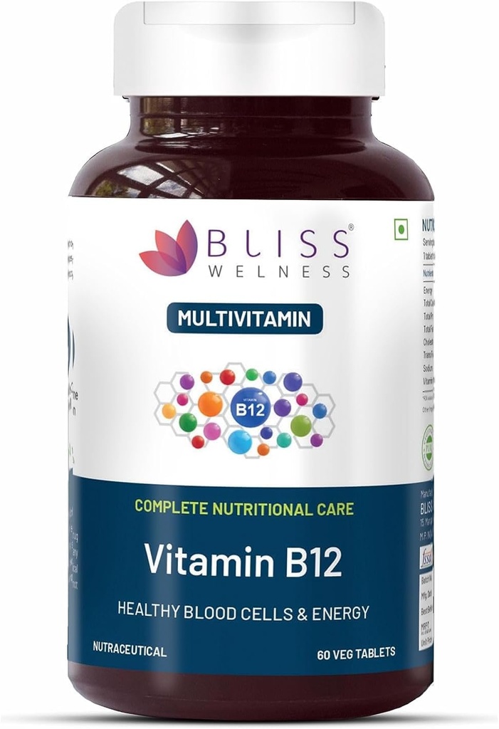 Vitamin B12 100% RDA, Cynocobalamine, Tingkat Energi Boost Tingkat Sehat Sistem Fungsi Gugup untuk Pria & Perempuan - 60 tablet Vegetarian