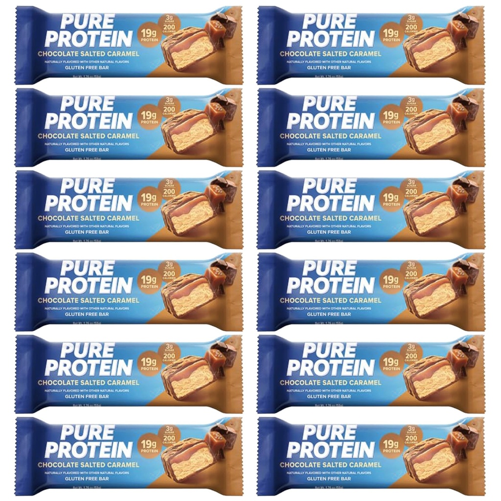 Murni Protein Bars, Protein Tinggi, Nutrisi Makanan untuk Mendukung Energi 1.75 Oz Gula Rendah, Jumlah Gluten Bebas 12 Salted Chocolate Caramel