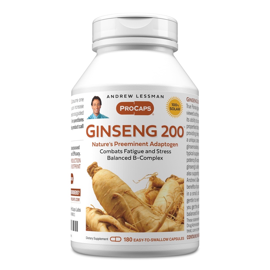 ANDREW LESSMAN Ginseng 200mg - 180 Capsules - Standardisasi Ekstrak untuk Mendukung Well-Menjadi. Adaptogen, Combats Fatigue dan Stress. Lembut, Kecil, Easy- ke - menelan Kapsul. Tidak Ada Alamat