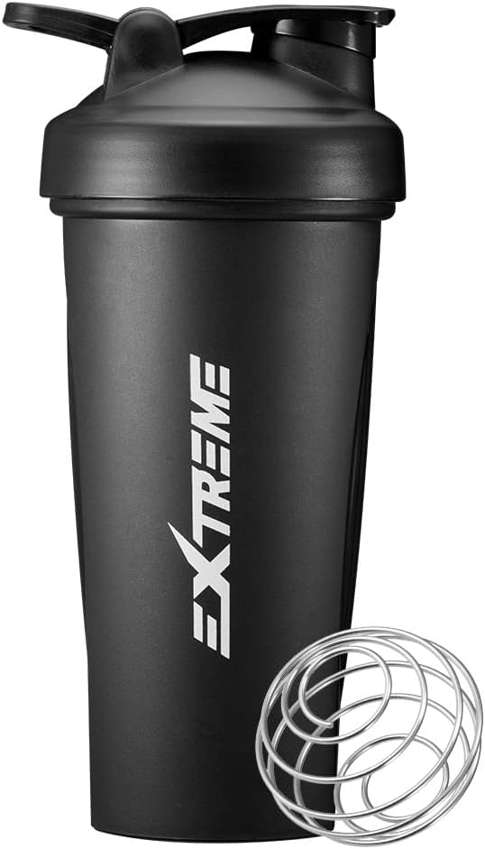 EXTREME Classic Shaker Bottle dengan Wire Whilk, Perfect for Protein Shakes and Pre Workout, Leak Providence Shaker Cups, BPA Free, Dishwasher SAFE, 24 Ounce, Black