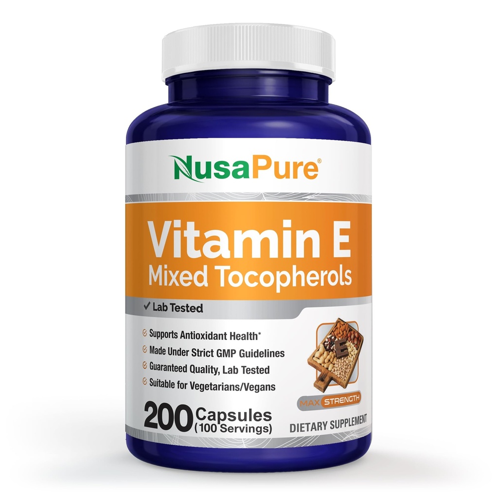 NusaPure Vitamin E 1000 IU 200 Tablet (Non- GMO, Gluten- Free) - Mixed Tocopheriol