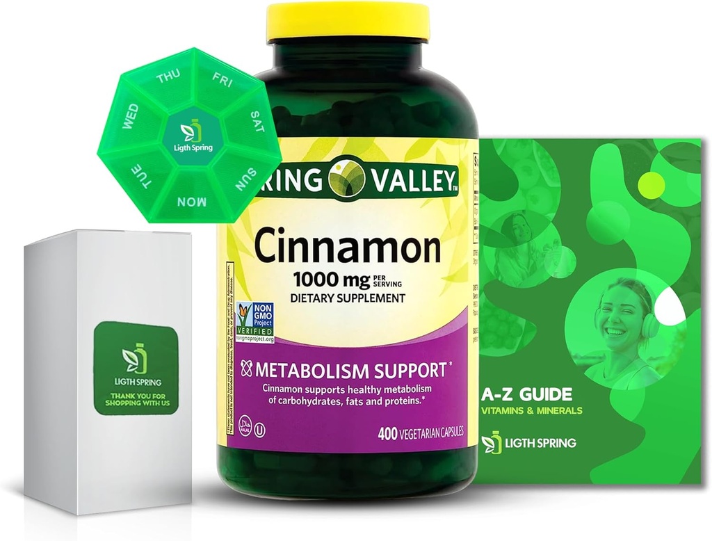 Cinnamon 1000mg Dietary Supplement Kapsul, 400 Count dengan Bundle Exclusive Better Ligth & Spring Guide