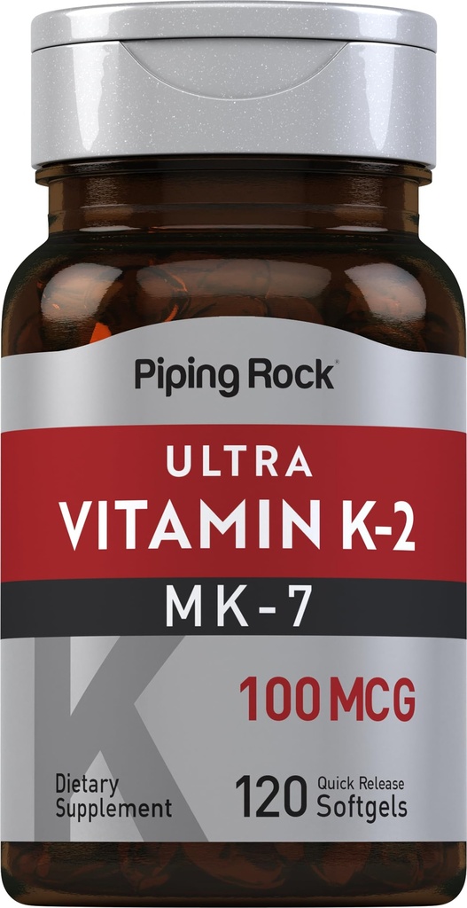 Piping Rock Vitamin K2 MK7 124; 100 mcg 124; 120 Softgels 124; Non-GMO, Gluten Free Supplemen