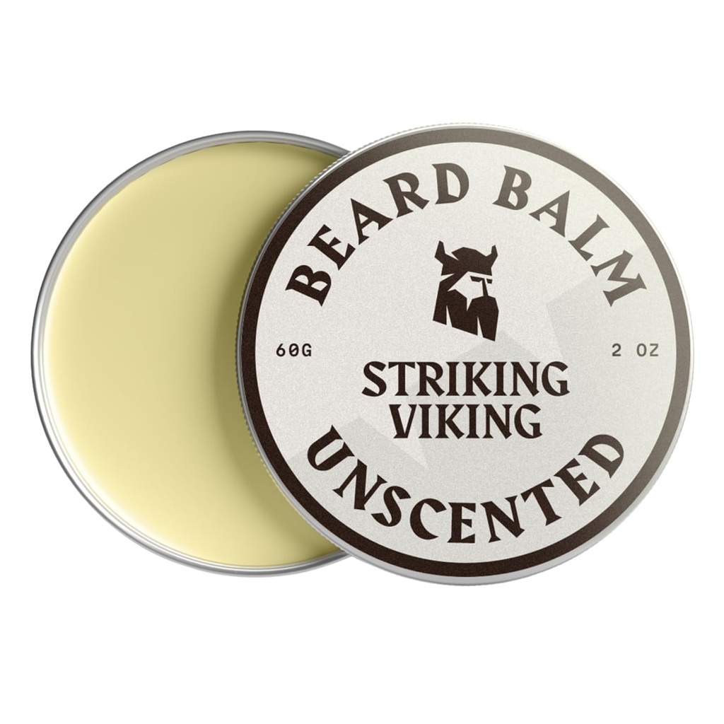 Striking Viking Balm for Men - Leave in Beard Conditioner - Styling Balm Made with Alamy Deherved Beard Butter, Argan & Joba Ounce (2 Ounce (2), Unscented)
