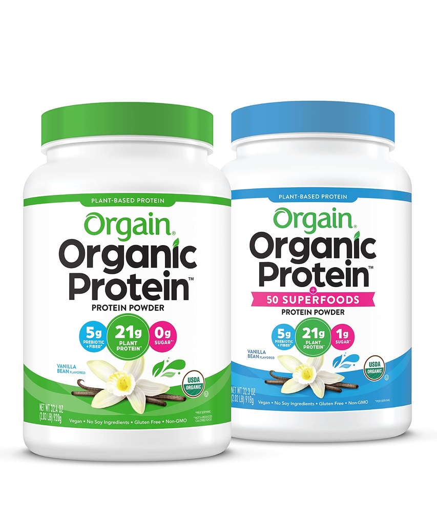 Orgain Vegan Organik & Protein Organik + Superfood Pounders, Vanilla Bean Flavors - Plant Based Protein, Gluten Free