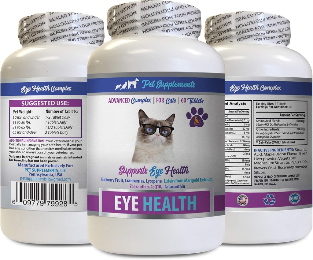 Cat Eye Vitamin - Cats Eye Health Complex - Formula Lanjutan untuk Penglihatan - Ammune Boost - cat astaxanthin - 1 Bottle (60 Tablet)