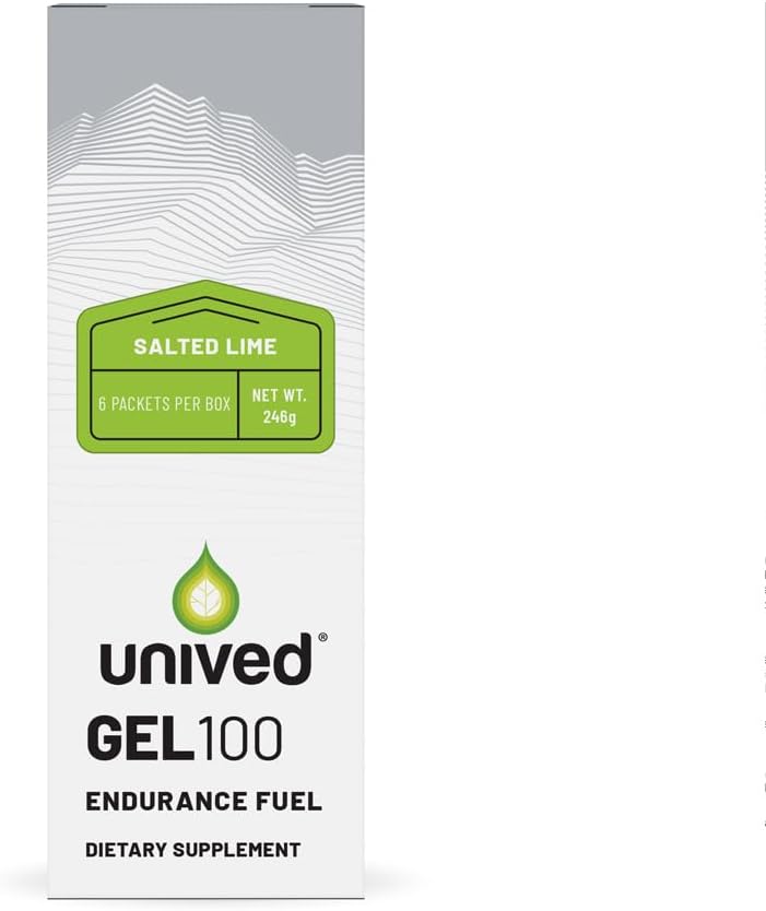 Unived Gel 100 - Vegan Energy Gel for Endurance Athletes Runners & Cycists - 100kcal - Salted Lime - Pack of 6