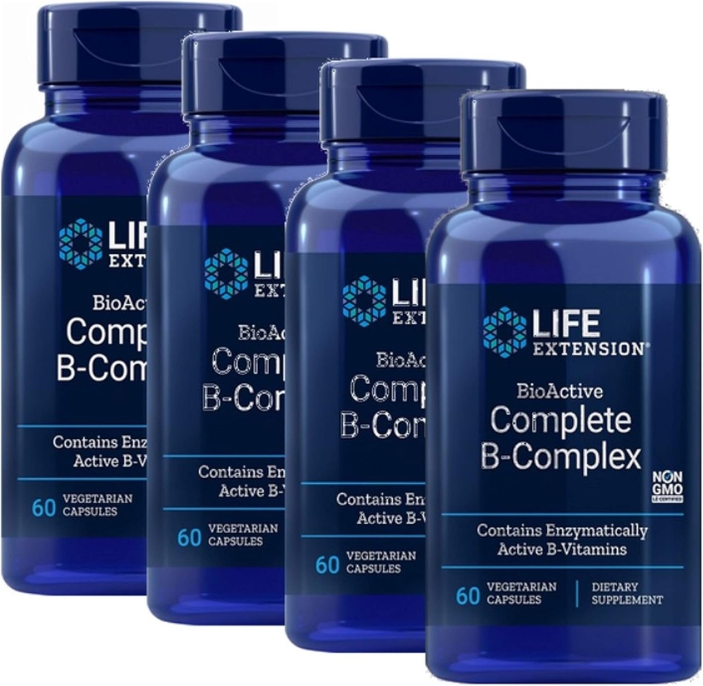 Ekstensi Hidup BioAktif Kompleks B Kompleks Paling Selesai B Formula 60 Vegetarian Capsules 4-Pak