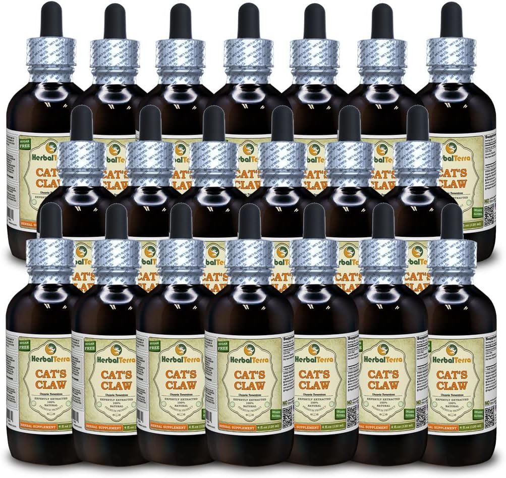 Cakar Cat (Uncaria Tomentosa) Tincture, Dried Inner Bark Extract (Nama Merek: HerbalTerra, Proughtly Made in USA) 20x4 f.oz (20x120 ml)